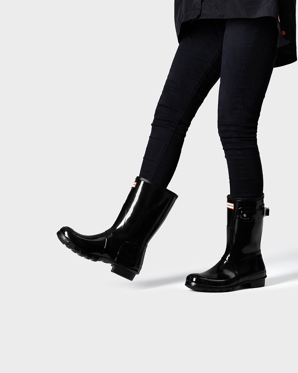 Womens Short Rain Boots - Hunter Original Gloss (10UKIAGPC) - Black